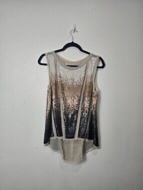 AllSaints White and Beige Hand-Embellished Sequin Top
